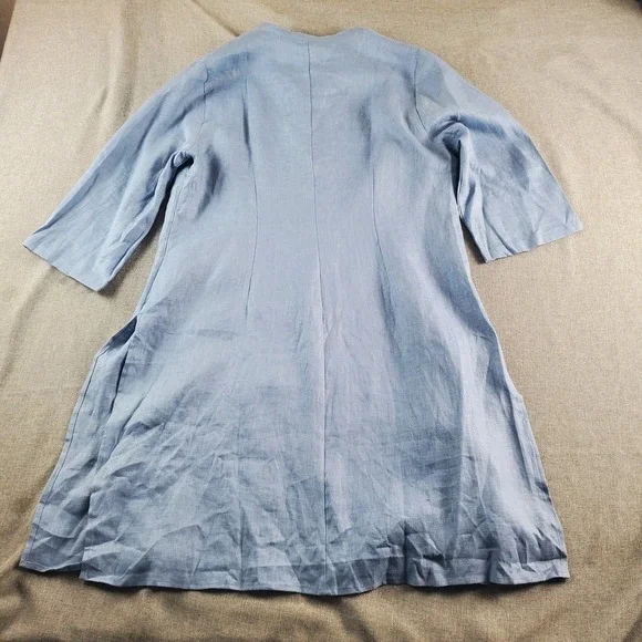 Lintico Womens Shirt Dress Tunic XL Blue 100% Linen Dillon Lagenlook Hand Button - Picture 3 of 12